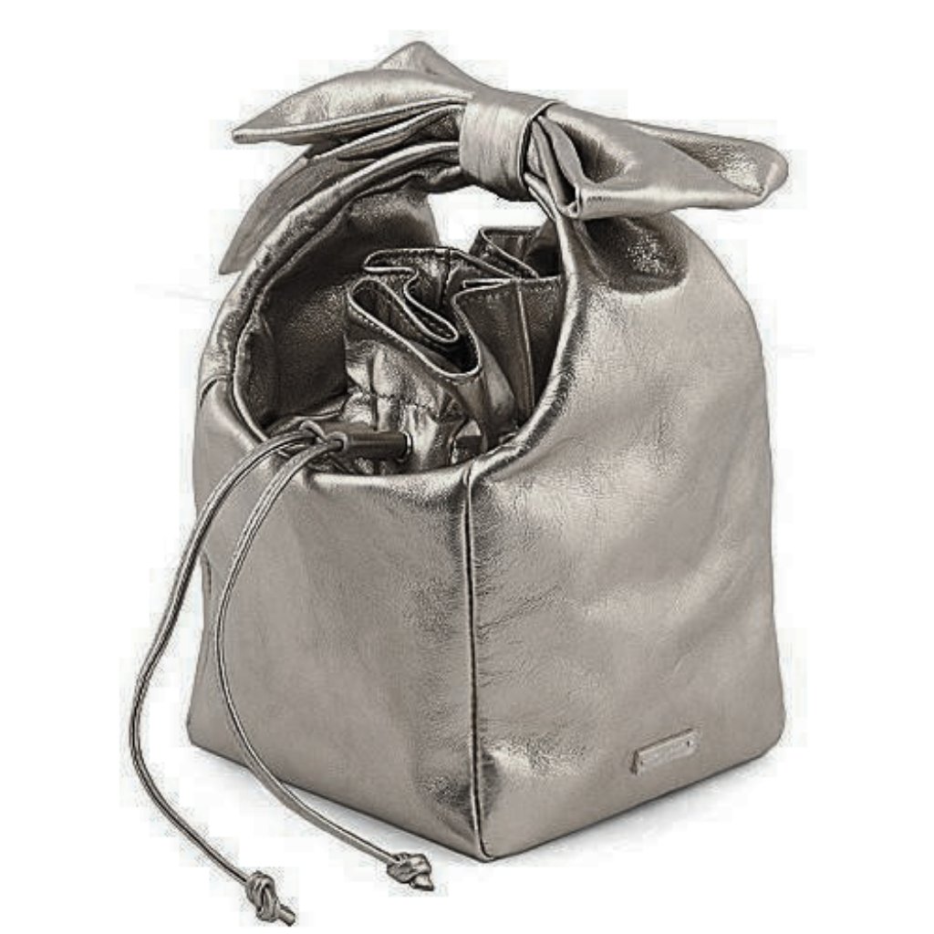 Kate Spade Metallic Silver Drawstring Wristlet Bucket Bag